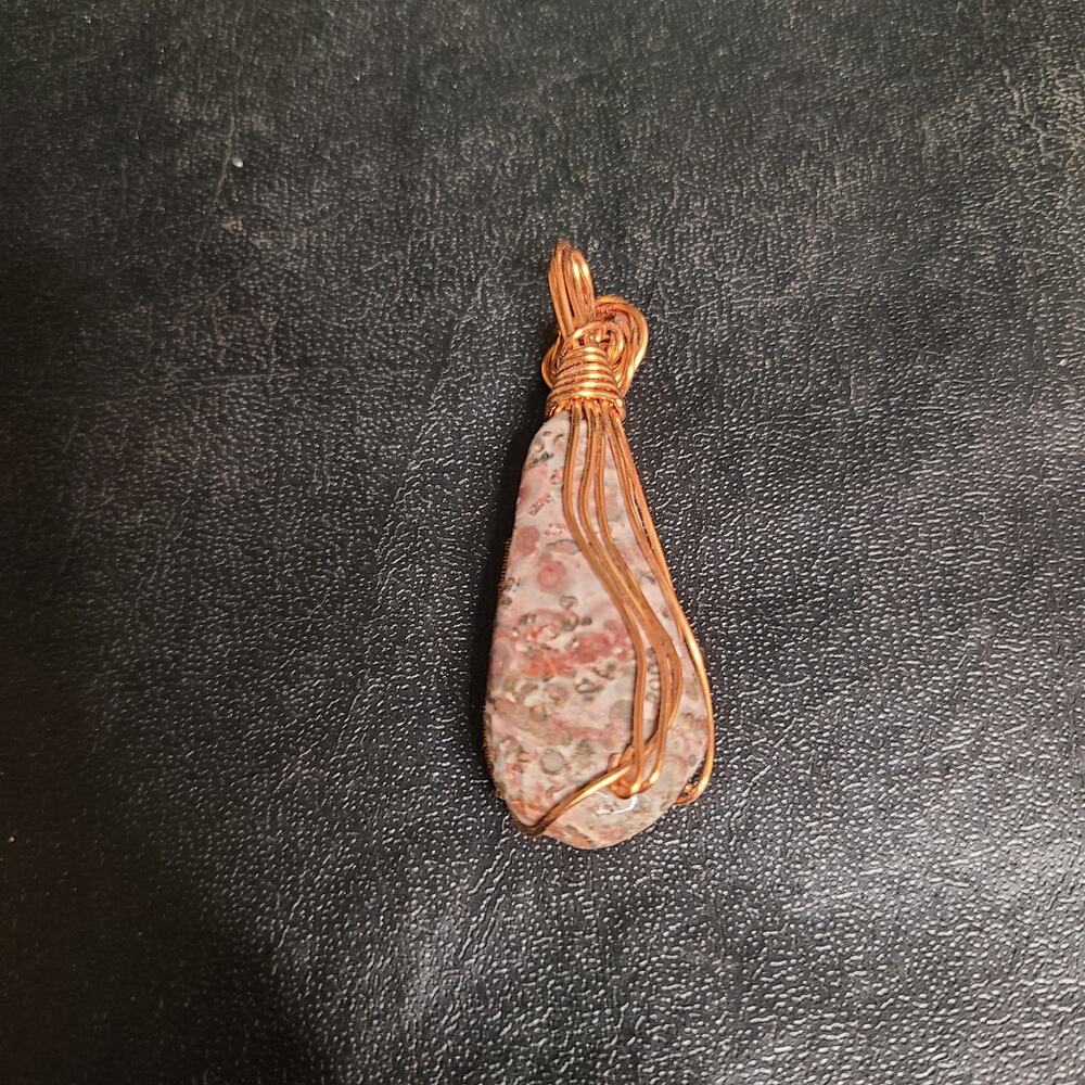 Handmade Leopard skin jasper copper wrapped pendant